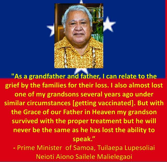Prime Minister of Samoa Says Grandson Almost Died from Vaccines and Now Can’t Talk